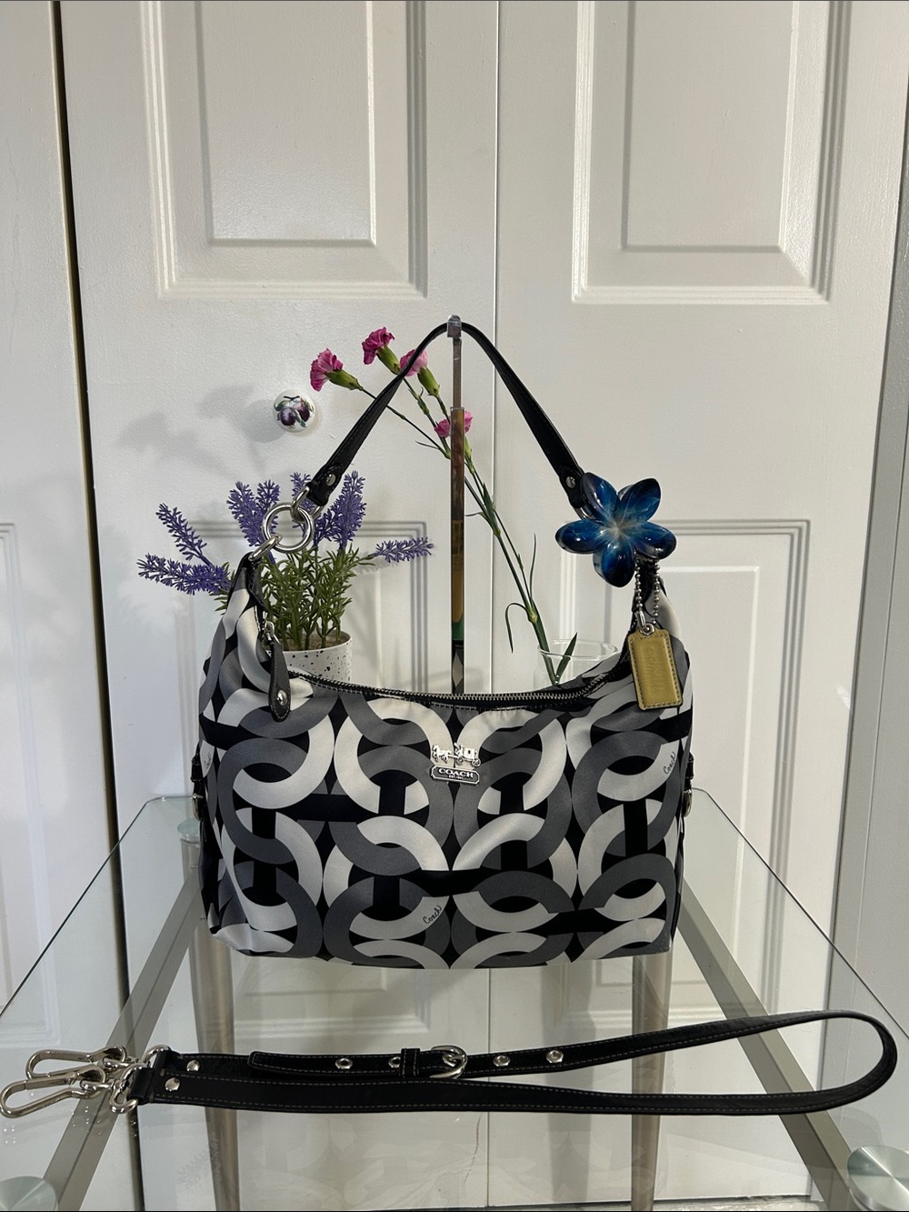 Coach Vintage White & Gray Interlocking Signature Shoulder Bag